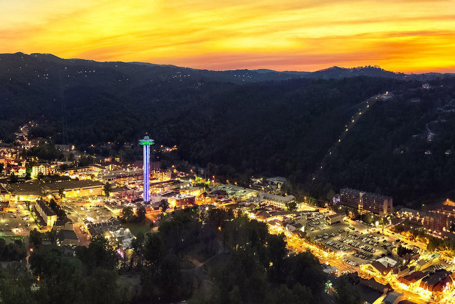 aerial view of Gatlinburg at night