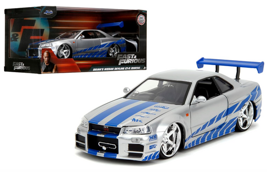 Brians Nissan Skyline GT-R(r34) Silver with Blue Stripes 1/32