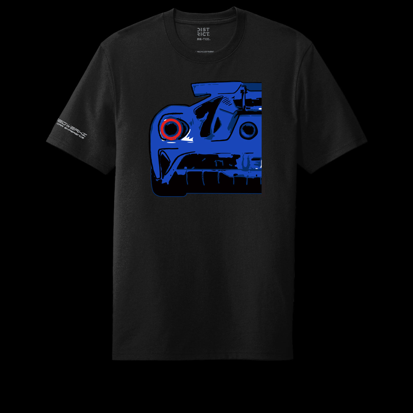 black T-Shirt with a blue Ford GT on it 